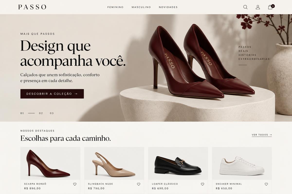 Template de site de alto padrão Passo — Sapatos